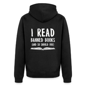 Buch Bücher Bibliothek Literatur Lesen Read Books - Unisex Premium Bio Zip Hoodie - Schwarz - Hinten - Nico (187cm)