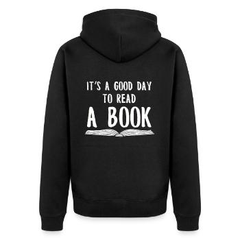 Buch Bücher Bibliothek Literatur Lesen Read Books - Unisex Premium Bio Zip Hoodie - Schwarz - Hinten - Nico (187cm)