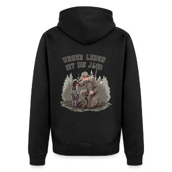 Unser Leben Ist Die Jagd Mit Hund In Der Natur - Unisex Premium Bio Zip Hoodie - Schwarz - Hinten - Nico (187cm)