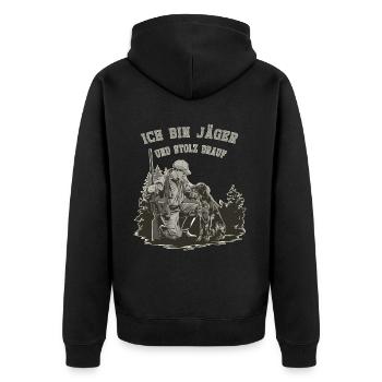 Ich Bin Jäger Und Stolz Darauf Natur Abenteuer - Unisex Premium Bio Zip Hoodie - Schwarz - Hinten - Nico (187cm)