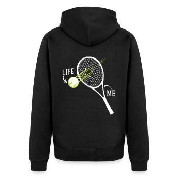 Funny Tennis Player Racket Life Me - Unisex Premium Bio Zip Hoodie - Schwarz - Hinten - Nico (187cm)