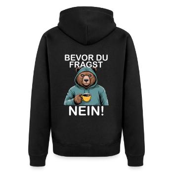 Bevor Du Fragst Nein Grizzly Lustiges Bär - Unisex Premium Bio Zip Hoodie - Schwarz - Hinten - Nico (187cm)