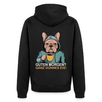 Good morning very thin cream french - Unisex Premium Organic Zip Hoodie - black - Back - Nico (187cm)