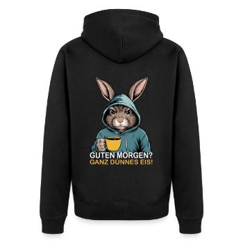Good morning very thin funny rabbit - Unisex Premium Organic Zip Hoodie - black - Back - Nico (187cm)