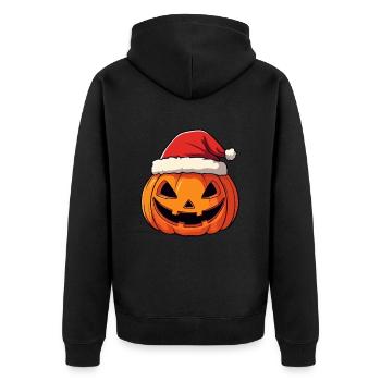 Halloween Geschenk Kürbis mit Weihnachtsmütze Deko - Unisex Premium Bio Zip Hoodie - Schwarz - Hinten - Nico (187cm)