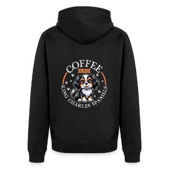 Coffee and King Charles Spaniel - Unisex Premium Organic Zip Hoodie - black - Back - Nico (187cm)