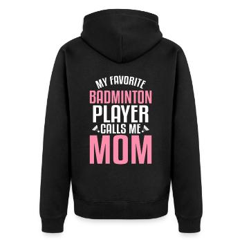Meine Lieblings-Badmintonspielerin nennt mich Mama - Unisex Premium Bio Zip Hoodie - Schwarz - Hinten - Nico (187cm)