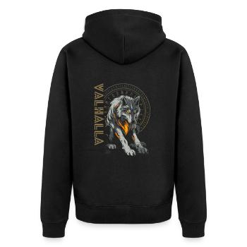 Wikinger Wolf Nordischer Kompass Vegvisir Runen - Unisex Premium Bio Zip Hoodie - Schwarz - Hinten - Nico (187cm)