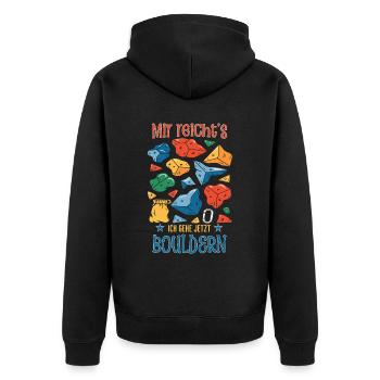Ich gehe jetzt Bouldern | Cooles Boulder Design - Unisex Premium Bio Zip Hoodie - Schwarz - Hinten - Nico (187cm)