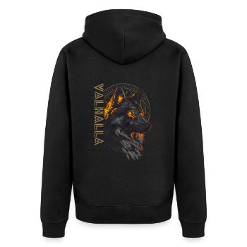 Wikinger Wolf Vegvisir Runen Symbol Walhalla - Unisex Premium Bio Zip Hoodie - Schwarz - Hinten - Nico (187cm)