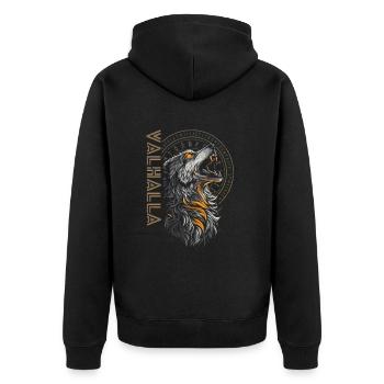 Wikinger Wolf Runen Nordische Kultur Vegvisir - Unisex Premium Bio Zip Hoodie - Schwarz - Hinten - Nico (187cm)