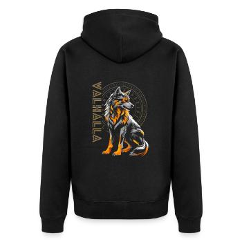 Wolf Vegvisir Nordische Runen Wikinger Walhalla - Unisex Premium Bio Zip Hoodie - Schwarz - Hinten - Nico (187cm)