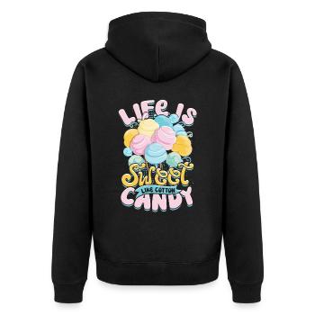 Zuckerwatte Life Is Sweet Like Cotton Candy - Unisex Premium Bio Zip Hoodie - Schwarz - Hinten - Nico (187cm)
