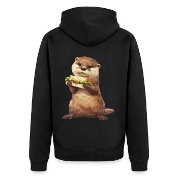 Otter - Unisex Premium Organic Zip Hoodie - black - Back - Nico (187cm)