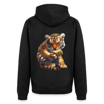 Tiger - Unisex Premium Organic Zip Hoodie - black - Back - Nico (187cm)