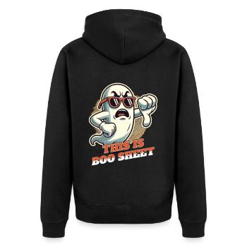 Lustiges Halloween Gespenst: This Is Boo Sheet - Unisex Premium Bio Zip Hoodie - Schwarz - Hinten - Nico (187cm)