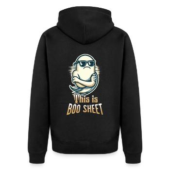 Funny Halloween Ghost With Boo Sheet Text - Unisex Premium Organic Zip Hoodie - black - Back - Nico (187cm)