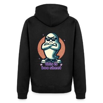 Funny Halloween Ghost Boo Sheet - Unisex Premium Organic Zip Hoodie - black - Back - Nico (187cm)