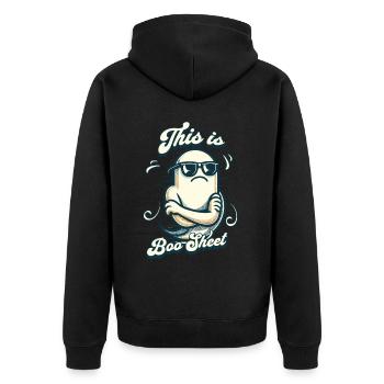 Funny Halloween Boo Sheet Ghost - Unisex Premium Organic Zip Hoodie - black - Back - Nico (187cm)