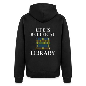 Buch Bücher Bibliothek Literatur Lesen Read Books - Unisex Premium Bio Zip Hoodie - Schwarz - Hinten - Nico (187cm)