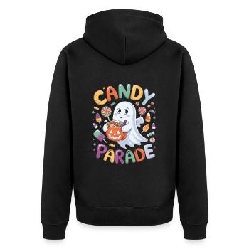 Candy Parade - Fantôme d’Halloween avec des bonbons - Veste à capuche bio Premium Unisexe - noir - Dos - Nico (187cm)