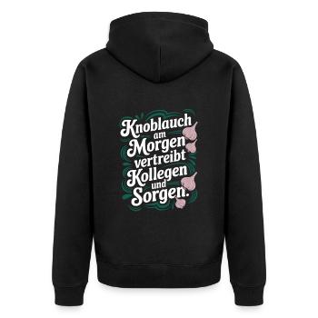 Knoblauch am Morgen - Knobi Kollegen Geschenk - Unisex Premium Bio Zip Hoodie - Schwarz - Hinten - Nico (187cm)