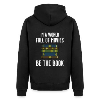 Buch Bücher Bibliothek Literatur Lesen Read Books - Unisex Premium Bio Zip Hoodie - Schwarz - Hinten - Nico (187cm)
