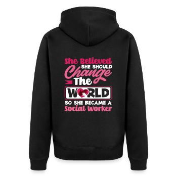 Elle croyait qu’elle allait changer le monde - Veste à capuche bio Premium Unisexe - noir - Dos - Nico (187cm)