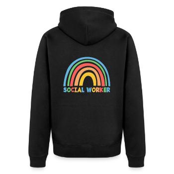 Soziale Arbeit Regenbogen Text - Unisex Premium Bio Zip Hoodie - Schwarz - Hinten - Nico (187cm)