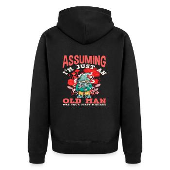 Anzunehmen Ich Bin Nur Ein Alter Mann War Dein - Unisex Premium Bio Zip Hoodie - Schwarz - Hinten - Nico (187cm)