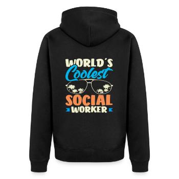 Weltweit Coolster Sozialarbeiter - Unisex Premium Bio Zip Hoodie - Schwarz - Hinten - Nico (187cm)