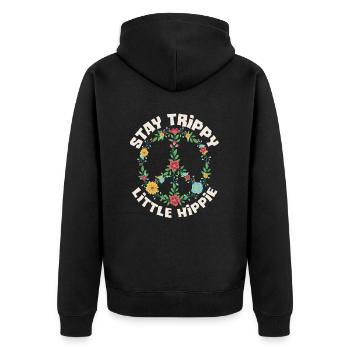 Stay Trippy Little Hippie Floral Peace Sign - Unisex Premium Organic Zip Hoodie - black - Back - Nico (187cm)