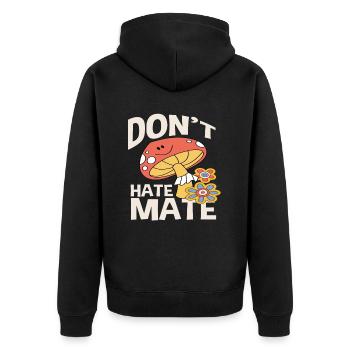 Don't Hate Mate Mushroom Flowers Retro - Unisex Premium Organic Zip Hoodie - black - Back - Nico (187cm)