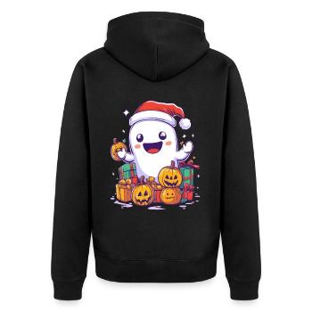 Halloween Gift Ghost with Christmas Hat Decoration - Unisex Premium Organic Zip Hoodie - black - Back - Nico (187cm)