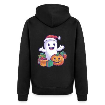 Halloween Geschenk Geist mit Weihnachtsmütze Deko - Unisex Premium Bio Zip Hoodie - Schwarz - Hinten - Nico (187cm)