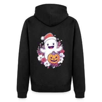 Halloween Geschenk Geist mit Weihnachtsmütze Deko - Unisex Premium Bio Zip Hoodie - Schwarz - Hinten - Nico (187cm)