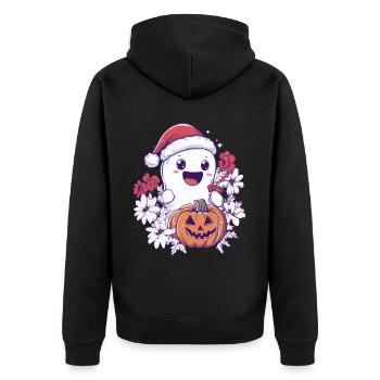 Halloween Gift Ghost with Christmas Hat Decoration - Unisex Premium Organic Zip Hoodie - black - Back - Nico (187cm)