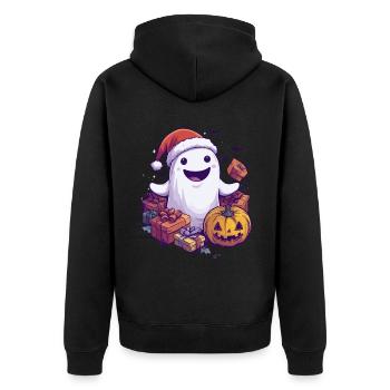 Halloween Geschenk Geist mit Weihnachtsmütze Deko - Unisex Premium Bio Zip Hoodie - Schwarz - Hinten - Nico (187cm)