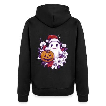 Halloween Gift Ghost with Christmas Hat Decoration - Unisex Premium Organic Zip Hoodie - black - Back - Nico (187cm)