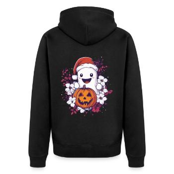 Halloween Gift Ghost with Christmas Hat Decoration - Unisex Premium Organic Zip Hoodie - black - Back - Nico (187cm)