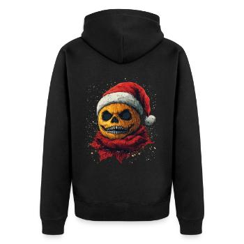Halloween Geschenk Kürbis mit Weihnachtsmütze Deko - Unisex Premium Bio Zip Hoodie - Schwarz - Hinten - Nico (187cm)