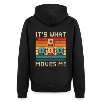 WASD It's What Moves Me - Unisex Premium Bio Zip Hoodie - Schwarz - Hinten - Nico (187cm)
