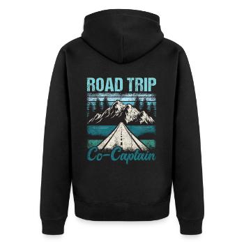 Road Trip Co-Captain - Unisex Premium Bio Zip Hoodie - Schwarz - Hinten - Nico (187cm)