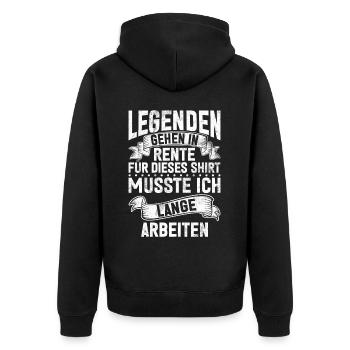 Legende Ruhestand Lustiges Motiv Rentner - Unisex Premium Bio Zip Hoodie - Schwarz - Hinten - Nico (187cm)