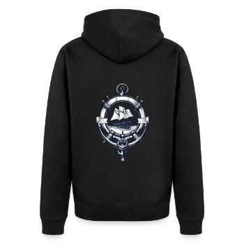 Captain Steering Wheel Anchor Sailboat Adventure - Unisex Premium Organic Zip Hoodie - black - Back - Nico (187cm)