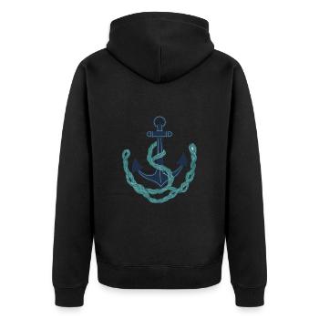 Vintage Anker Design Hobby Fischer Seefahrer - Unisex Premium Bio Zip Hoodie - Schwarz - Hinten - Nico (187cm)