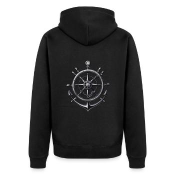 Kapitän Steuerrad Anker Segelboot Motiv - Unisex Premium Bio Zip Hoodie - Schwarz - Hinten - Nico (187cm)
