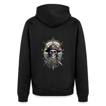 Piratenflaggen Skull Jolly Roger Pirat Kostüm - Unisex Premium Bio Zip Hoodie - Schwarz - Hinten - Nico (187cm)