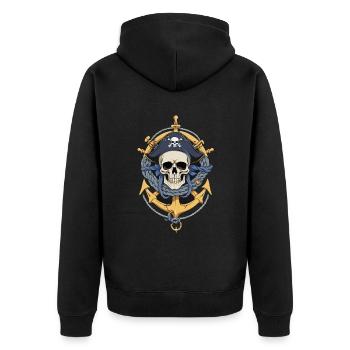 Piratenflaggen Skull Jolly Roger Pirat Kostüm - Unisex Premium Bio Zip Hoodie - Schwarz - Hinten - Nico (187cm)