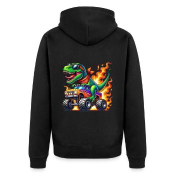 Dinosaure aventureux sur un camion monstre - Veste à capuche bio Premium Unisexe - noir - Dos - Nico (187cm)
